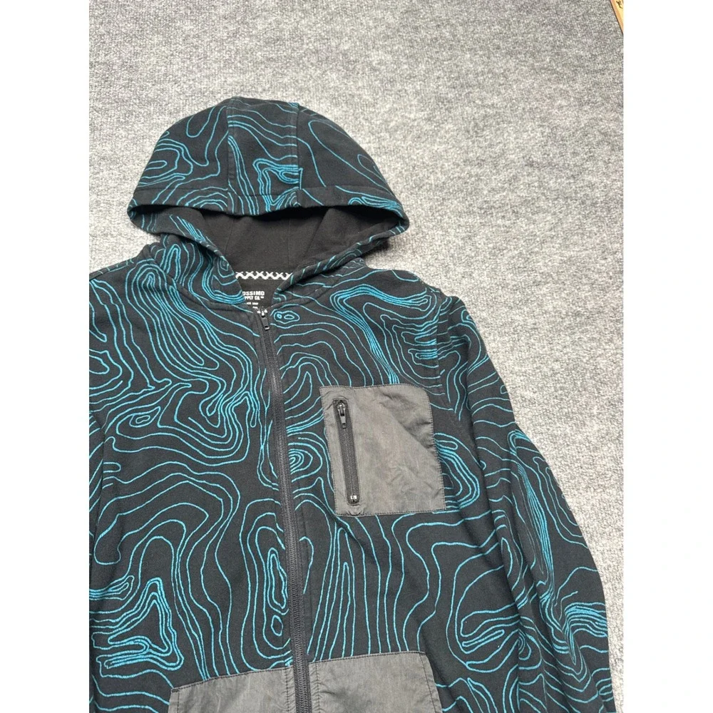 Mossimo Boys XL 16 Full Zip Hoodie Black Teal Topo Map Graphic Utility Pocket‎
